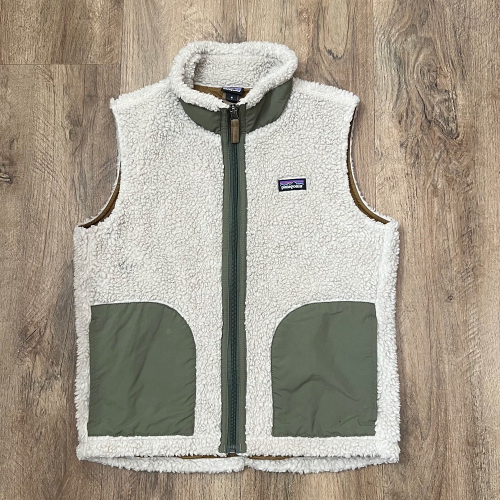 Patagonia‎ Kids Retro-X Fleece Vest Natural Basin Green 65619 Size M 10